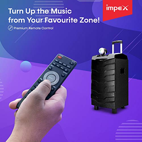 Impex TS-1101 100 Watts Multimedia Portable Trolley Speaker with USB/SD/TF/FM Radio/AUX/Remote/Bluetooth/Wireless Mic & DJ LED Light Function (Black) - Image 5
