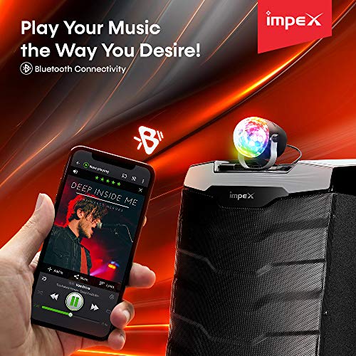 Impex TS-1101 100 Watts Multimedia Portable Trolley Speaker with USB/SD/TF/FM Radio/AUX/Remote/Bluetooth/Wireless Mic & DJ LED Light Function (Black) - Image 6
