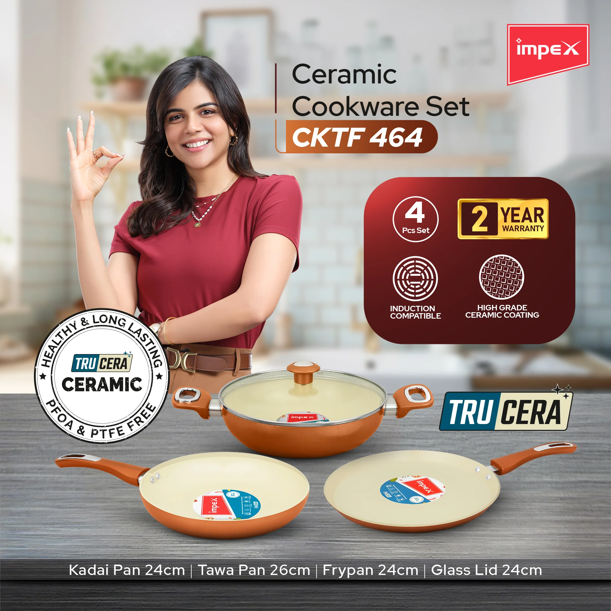 Trucera 4-Piece Ceramic Cookware Set | Tawa, Fry Pan, Kadai | 2 Year Warranty - Image 3